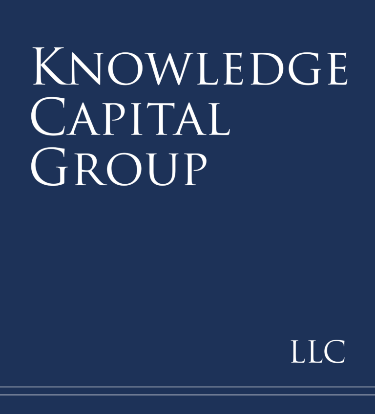 A blue square with the words knowledge capital group llc on it.