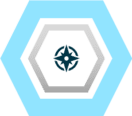 A blue and green hexagonal background with a circle in the center.